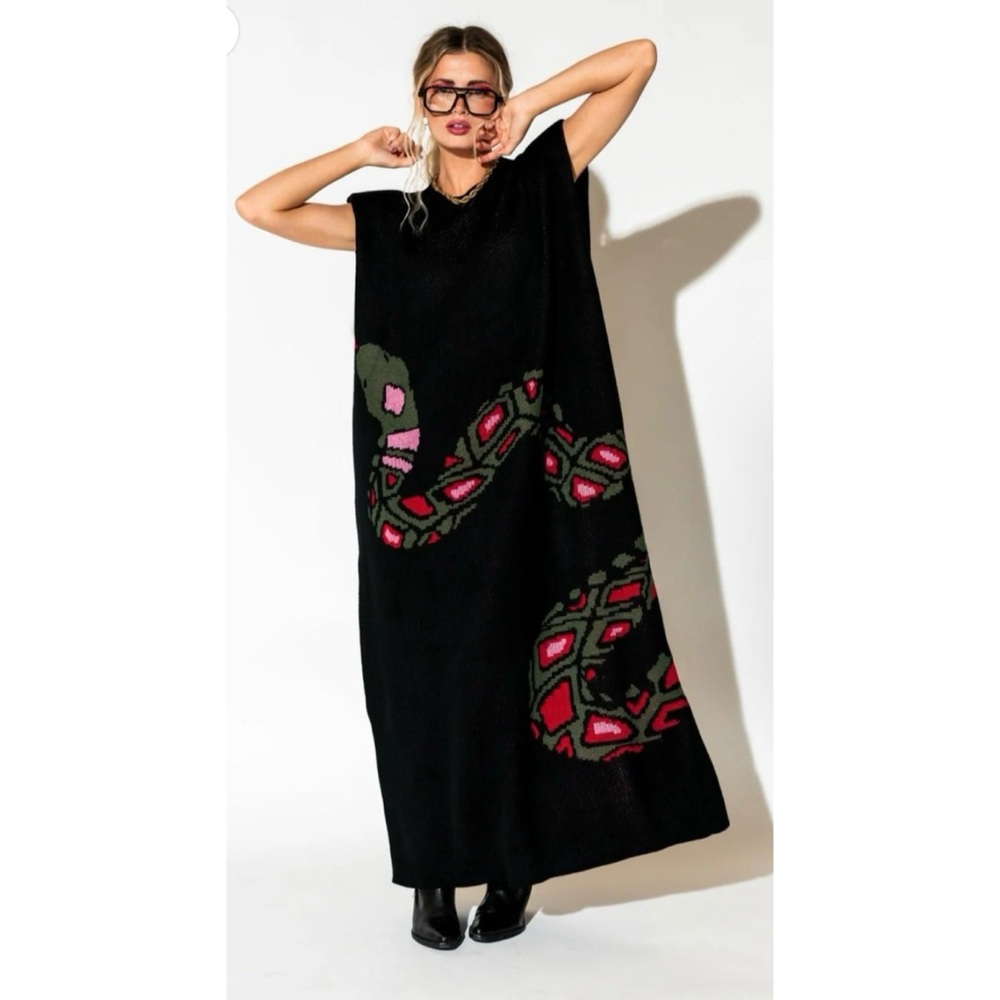 Big Reputation Oversized Knit Maxi Dress in Snake